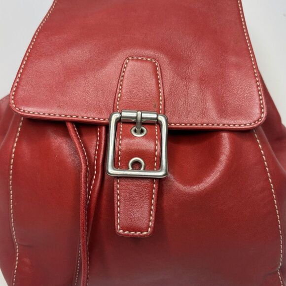 Vintage Coach Legacy Red Leather Drawstring Backpack Purse Buckle Designer - Picture 3 of 13